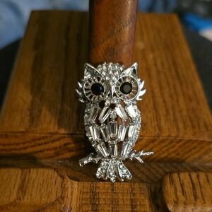 Silver Crystal Owl Brooch